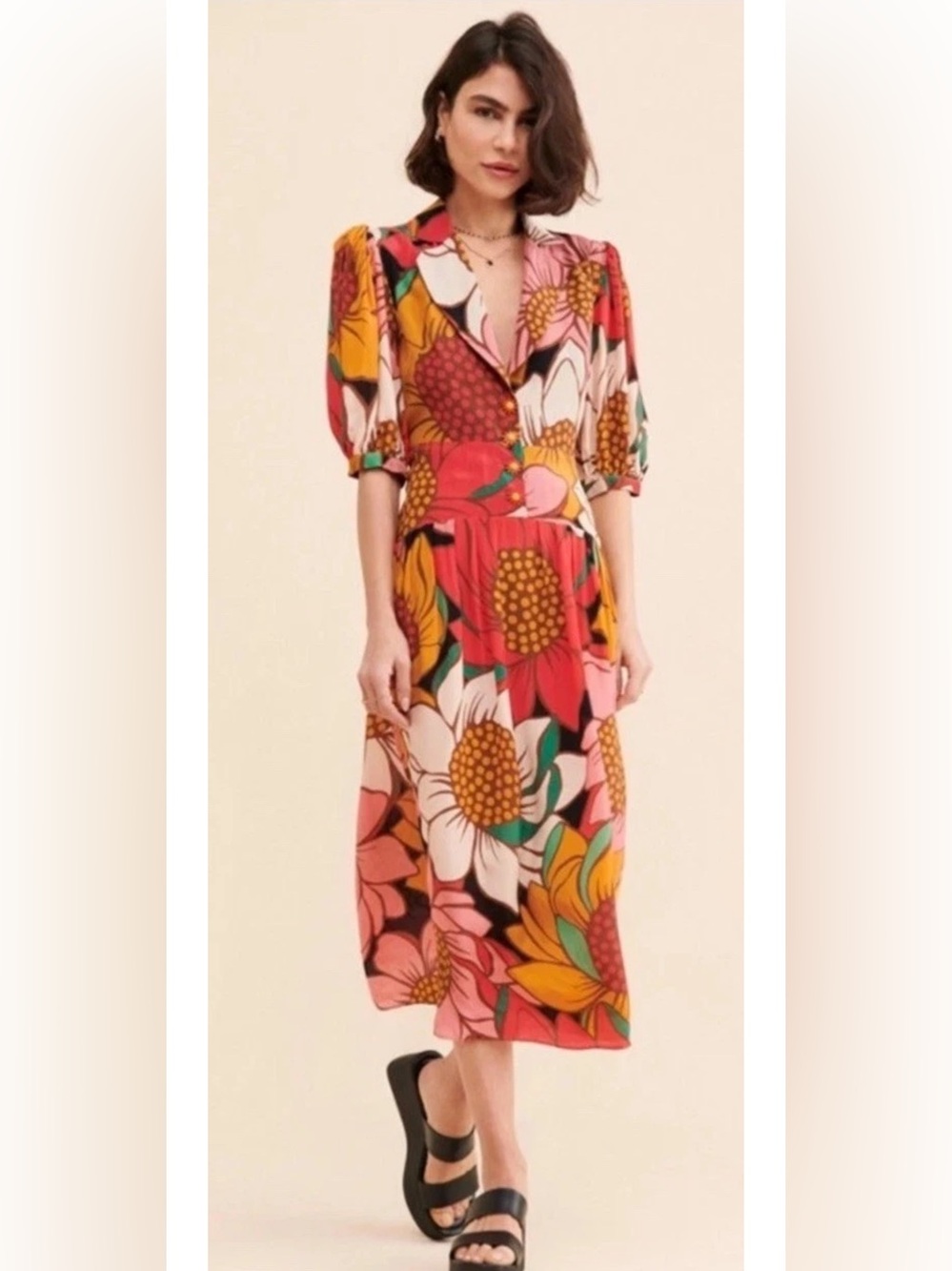 Farm Rio Sunflower Midi Dress Women's XS Open Back - Picture 3 of 8